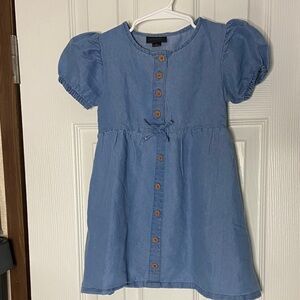 Picapino‎ Blue Kids Dress with Brown Flower Button Detail Size 3T